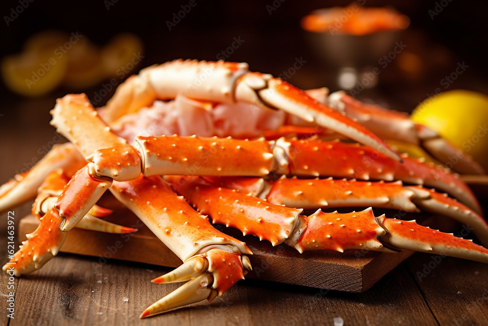 Delicious King Crab Legs on a Wooden Table Created with generative AI tools Delicious King Crab Legs on a Wooden Table Created with generative AI tools
