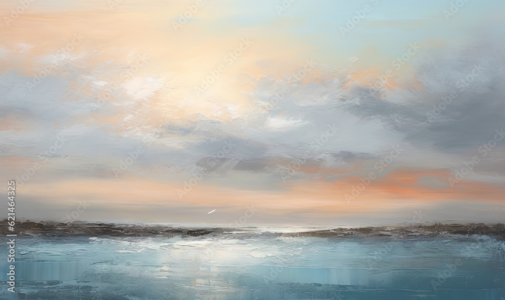  a painting of a sunset over a body of water with a boat in the water.  generative ai