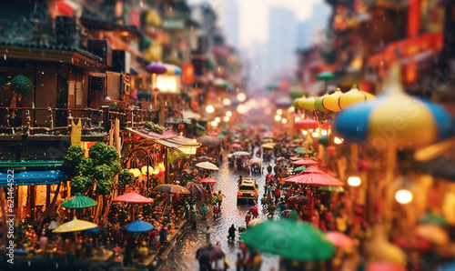  a city street filled with lots of people and umbrellas.  generative ai © Anna