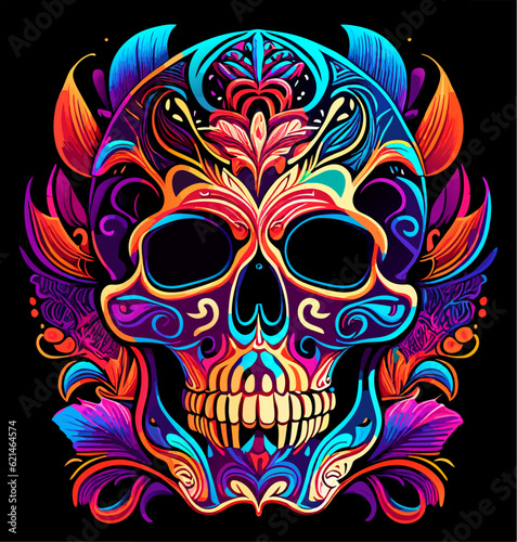 skull with intricate patterns and bold colors