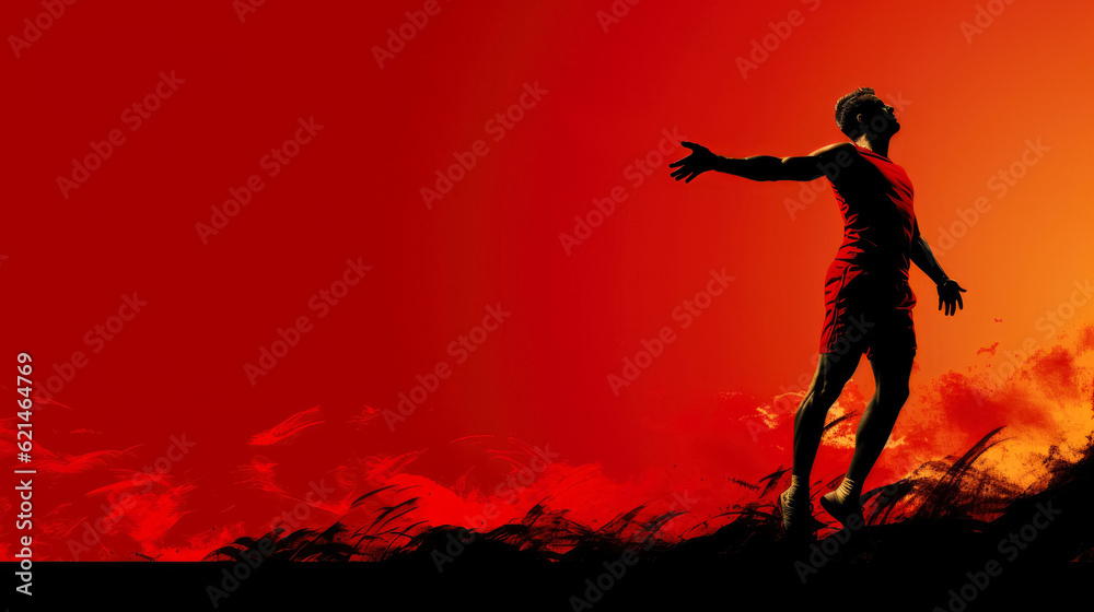 Silhouette of a man on a red background with space for text Silhouette of a man on a red background with space for text