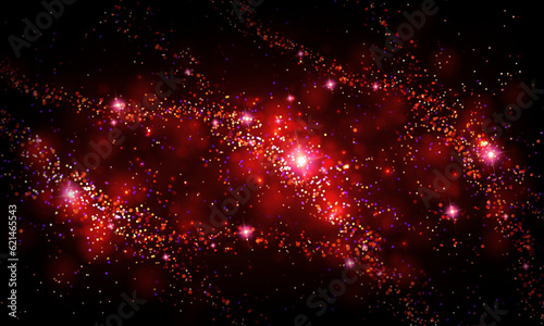 Abstract glitter, bright wave of red hue on a black background.
