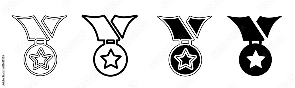 Black and white illustration of a medal. Medal icon collection with line. Stock vector illustration. Black and white illustration of a medal. Medal icon collection with line. Stock vector illustration.