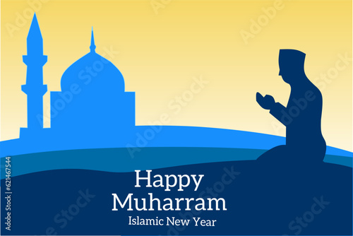 Happy Islamic New Year 1 Muharram. Background, template, greeting card, Islamic new year Vector illustration.