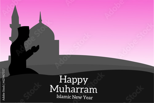 Happy Islamic New Year 1 Muharram. Background, template, greeting card, Islamic new year Vector illustration.