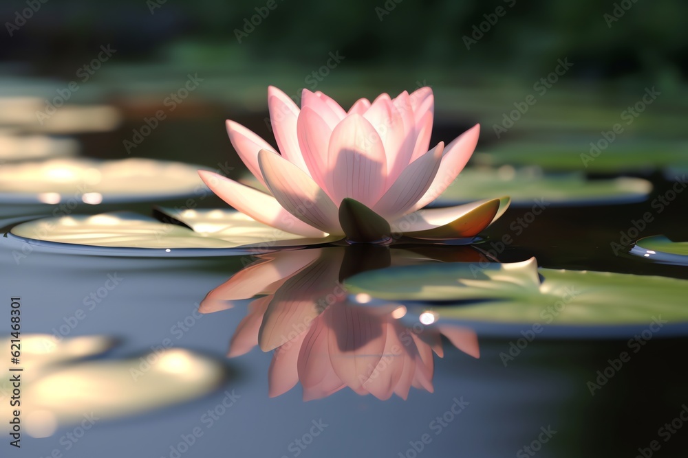 A lotus flower in a pond with an empty serene pond wallpaper