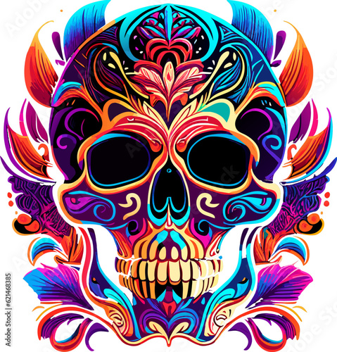 skull with intricate patterns and bold colors. Generate AI