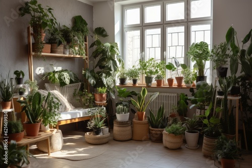 Different houseplants sun light. Generate Ai