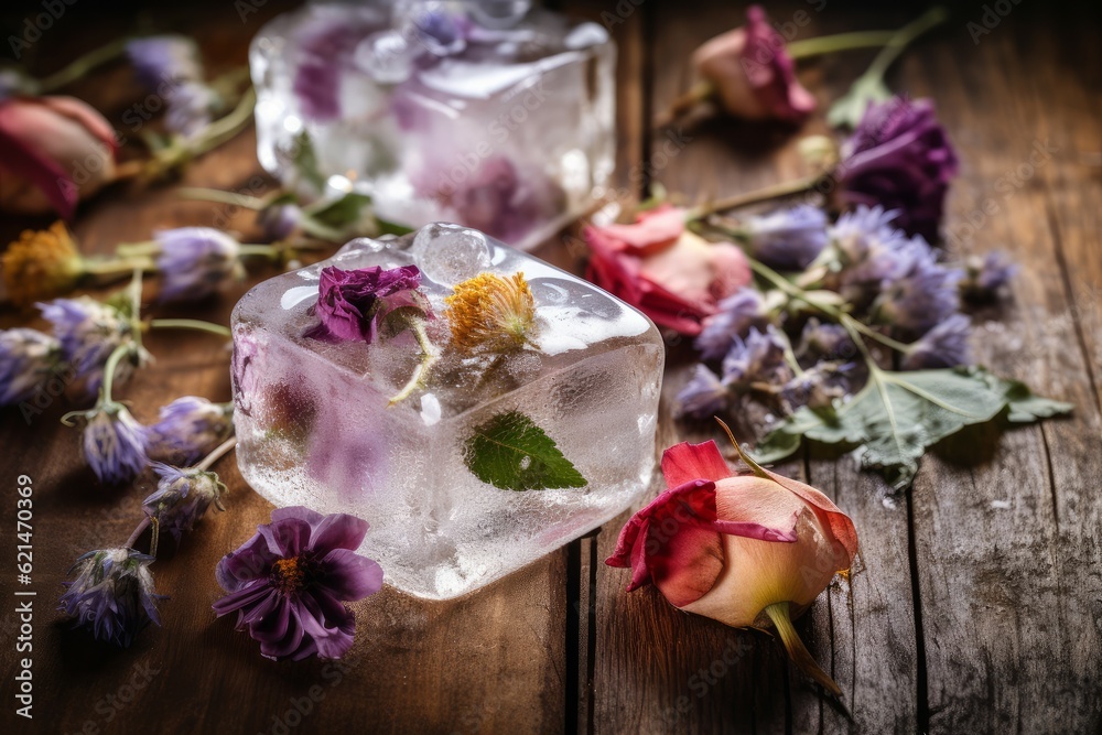 Frozen ice wild flowers. Generate Ai Frozen ice wild flowers. Generate Ai