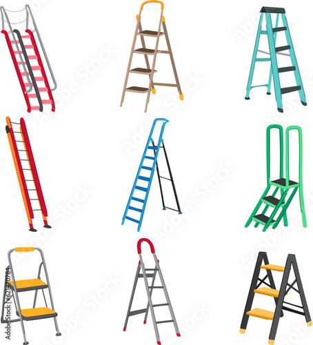 step ladder set cartoon. work up, repair metal, success stairs step ladder sign. isolated symbol vector illustration