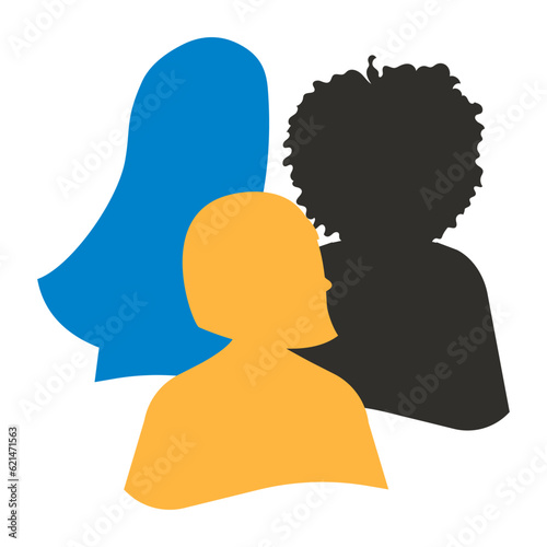 Silhouettes of women of different nationalities stand together on a white background. Template of people for women's cards, interior decoration. Vector