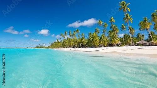 Tropical beach in Punta Cana, Dominican Republic. Palm trees on sandy island in the ocean Generative AI