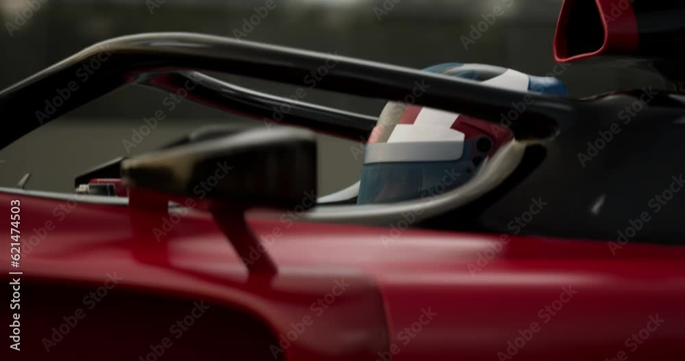 ECU Portrait of modern race car pilot driving fast during a race
