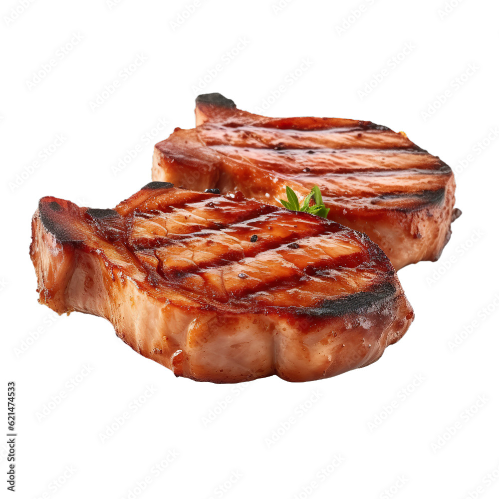 Grill Pork Chops steaks, realistic 3d brisket flying in the air, grilled meat collection, ultra realistic, icon, detailed, angle view food photo, steak composition Grill Pork Chops steaks, realistic 3d brisket flying in the air, grilled meat collection, ultra realistic, icon, detailed, angle view food photo, steak composition