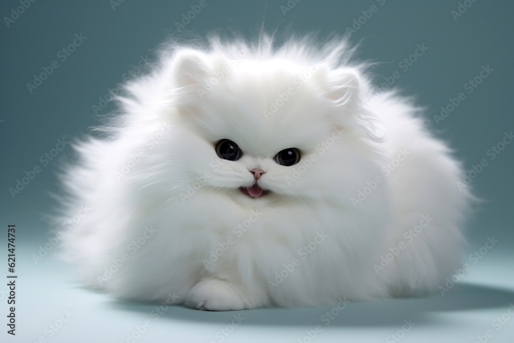 Happy Super Fluffy White Fur Ball Creature. Generative AI
