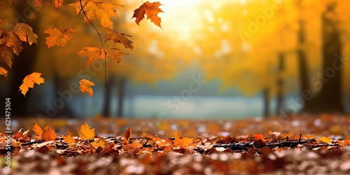 Autumn landscape with beautiful maple tree and seasonal magic on blur background for fall season