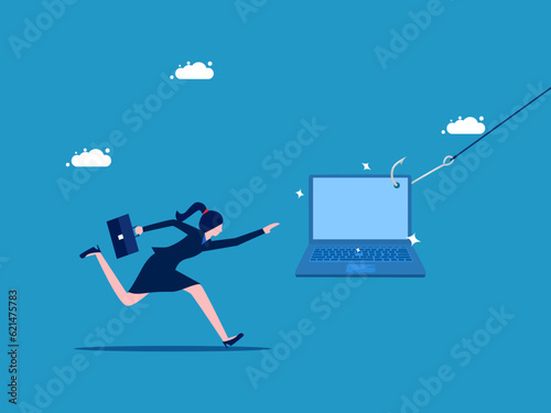 Deceived through the Internet. businesswoman is a victim of a laptop. vector illustration