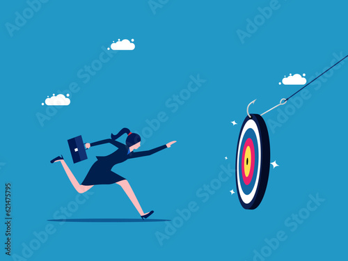 Deceptive target. Businesswoman is the victim of target. vector illustration