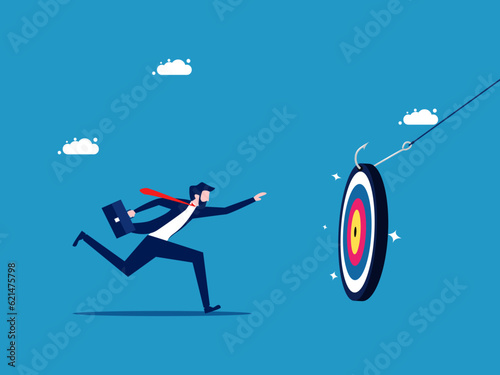 Deceptive target. Businessman is the victim of target. vector illustration