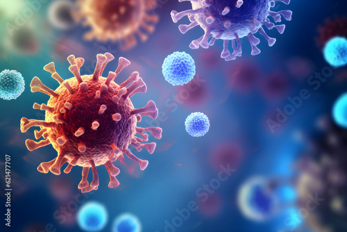 Coronavirus banner for awareness & alert against disease spread, symptoms, or precautions. Coronavirus design with infected lungs and virus microscopic view background. Generative AI.