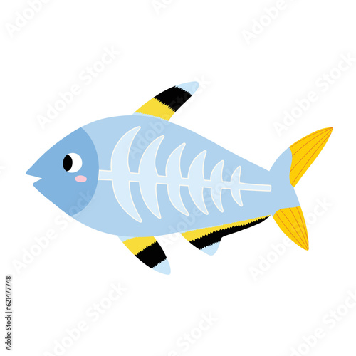 Cute x-ray fish in cartoon style. Funny sea animal character for kids. Vector illustration photo