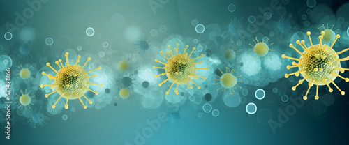 Coronavirus banner for awareness & alert against disease spread, symptoms, or precautions. Coronavirus design with infected lungs and virus microscopic view background. Generative AI. photo