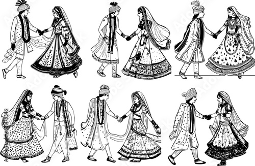 Indian Groom and Bride Black and White coloring page