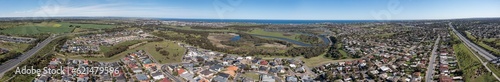 Panoramic aerial view of Port Noarlunga coastline and Onkaparinga River, South Australia. © CReadius