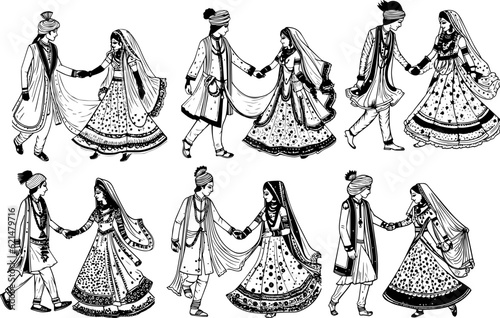 Indian Groom and Bride Black and White coloring page
