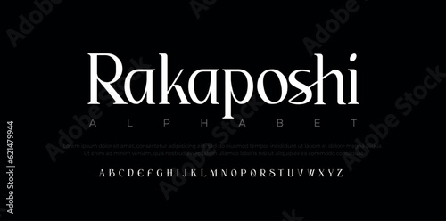 Rakaposhi abstract digital technology logo font alphabet. Minimal modern urban fonts for logo  brand etc. Typography typeface uppercase lowercase and number. vector illustration 