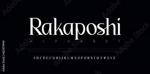 Rakaposhi abstract digital technology logo font alphabet. Minimal modern urban fonts for logo, brand etc. Typography typeface uppercase lowercase and number. vector illustration 