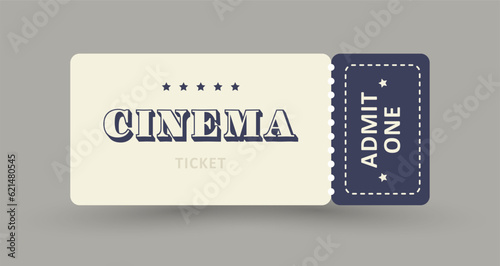 Retro vintage cinema ticket with stub, template. Vector illustration