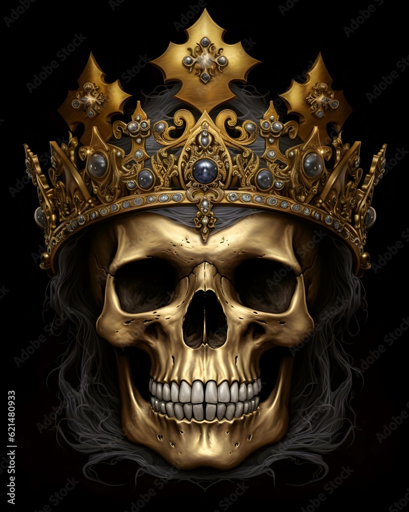 Fototapeta premium gothic skull with wings on black background generative ai 