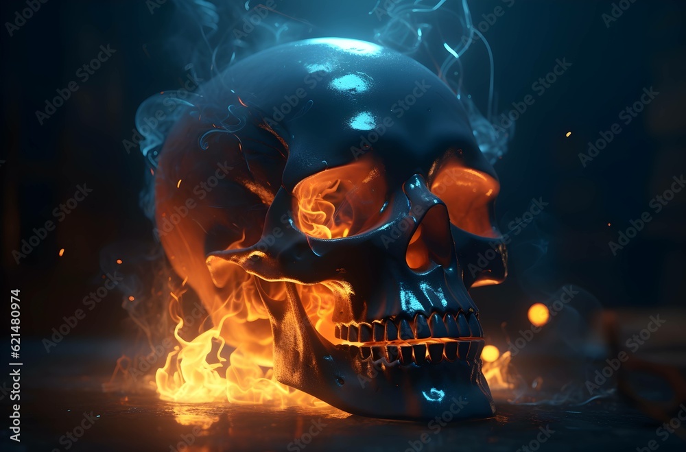 fire on skull , generative AI