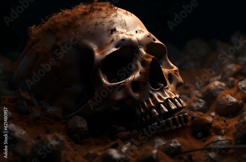 Photo halloween concept scary human skull in witch halloween costumegenerative ai