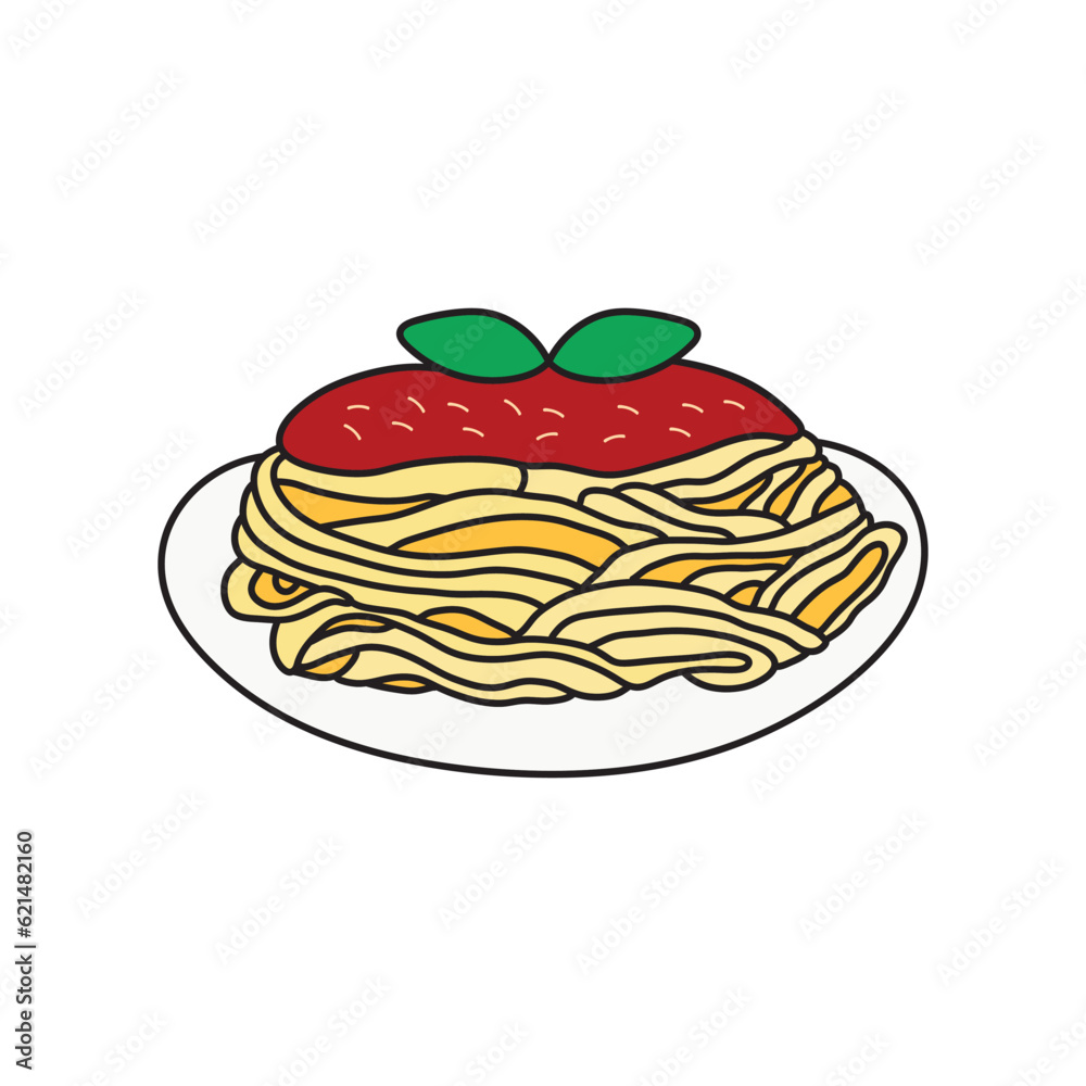 Kids drawing Cartoon Vector illustration bolognese sauce pasta spaghetti icon Isolated on nWhite Background Kids drawing Cartoon Vector illustration bolognese sauce pasta spaghetti icon Isolated on nWhite Background