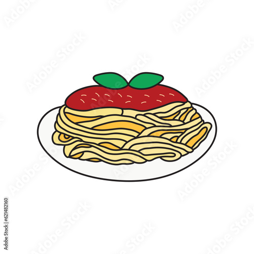 Kids drawing Cartoon Vector illustration bolognese sauce pasta spaghetti icon Isolated on nWhite Background photo