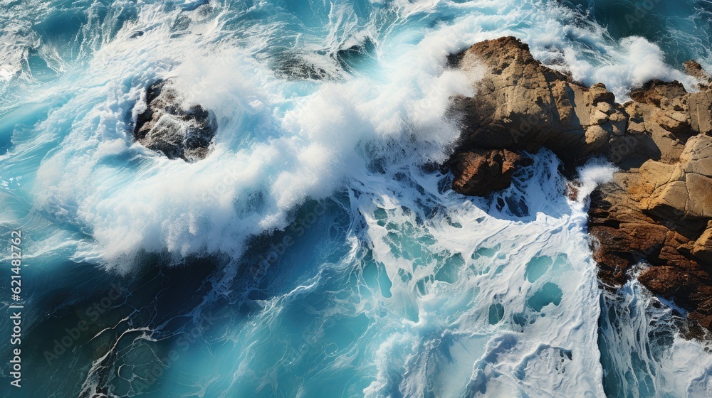 Aerial view of the seafront rocks, AI generated Image