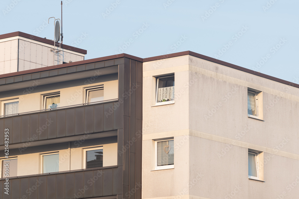 Facade of a new residential building with balconies