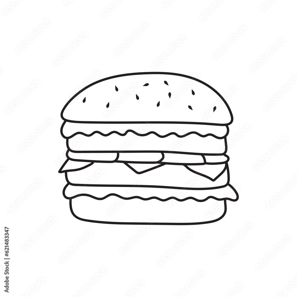 Hand drawn Kids drawing Cartoon Vector illustration burger icon Isolated on White Background Hand drawn Kids drawing Cartoon Vector illustration burger icon Isolated on White Background