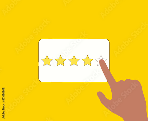 Hand give five star rating. Voting hand - rating stars, service feedback concept.