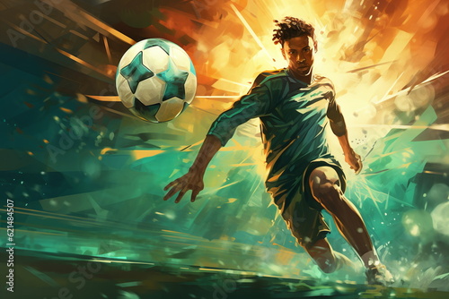 Comic Fußballspieler auf der Jagd nach dem Ball, 1,  AI generiert