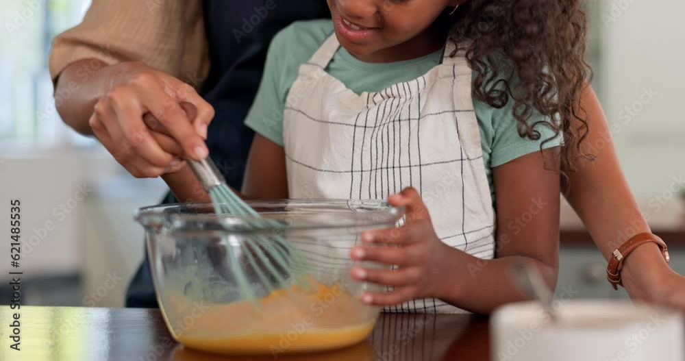 Recipe, kitchen and mother baking with her child for a dinner, party or supper at their house. Food, learning and closeup of a mom teaching her girl kid to cook a meal in their family home together. Recipe, kitchen and mother baking with her child for a dinner, party or supper at their house. Food, learning and closeup of a mom teaching her girl kid to cook a meal in their family home together.