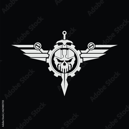Tactical Skull Sword Wings logo design