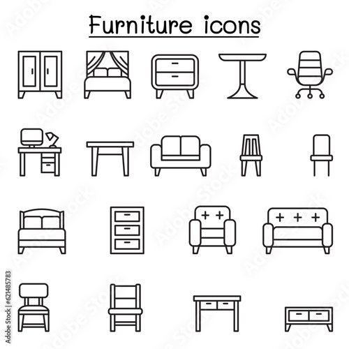 Furniture icon set in thin line style