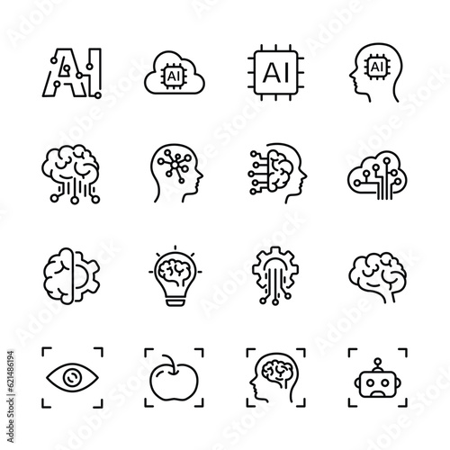 Ai, Artificial intelligence line icons set.  vector illustration.