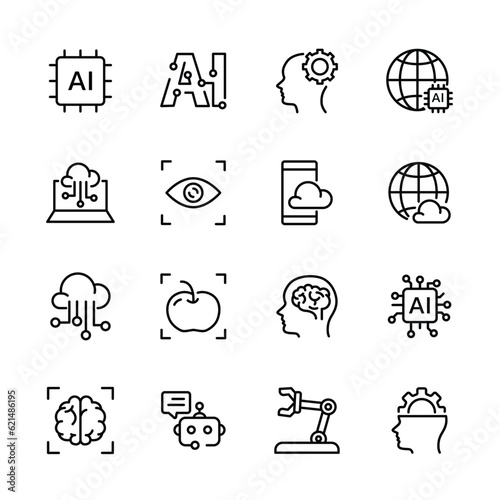 Fotografia Ai, Artificial intelligence line icons set.  vector illustration.
