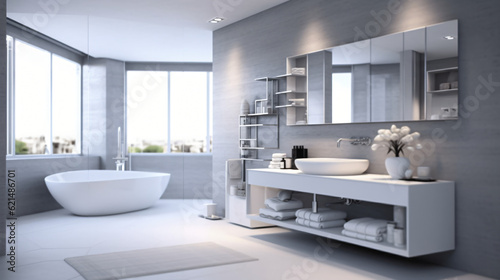 Bathroom - modern clean and minimal.Generative AI