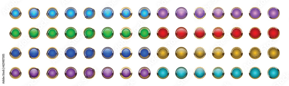 Set of gold frame colorful circle buttons - Stock Vector