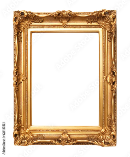 Ornate Gold Picture Frame Isolated on a white background. Generative AI